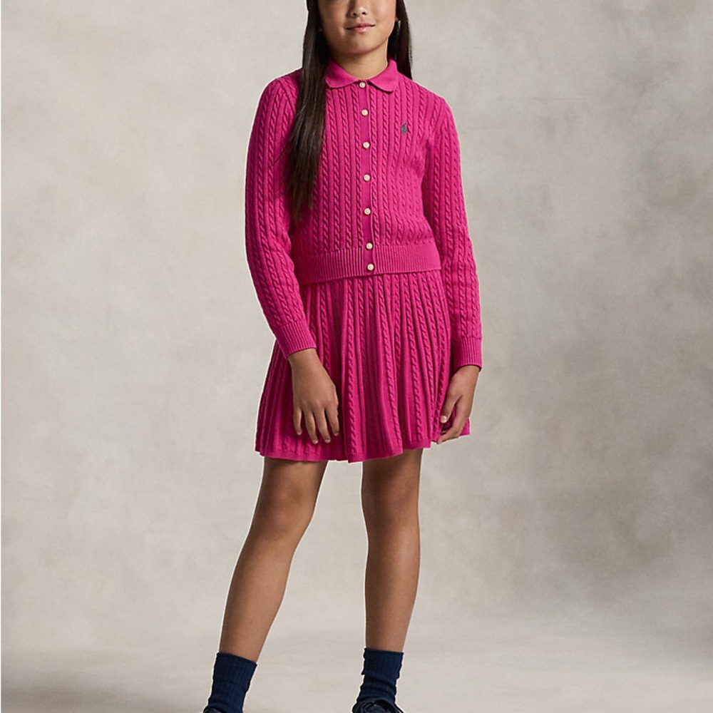 Polo by Ralph Lauren Hot Pink Cable-Knit Pleated Skirt Set